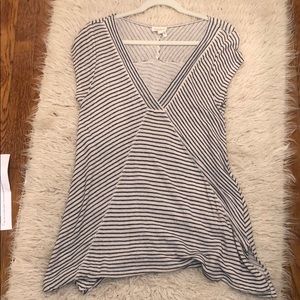 Anthropology Navy and white striped v neck